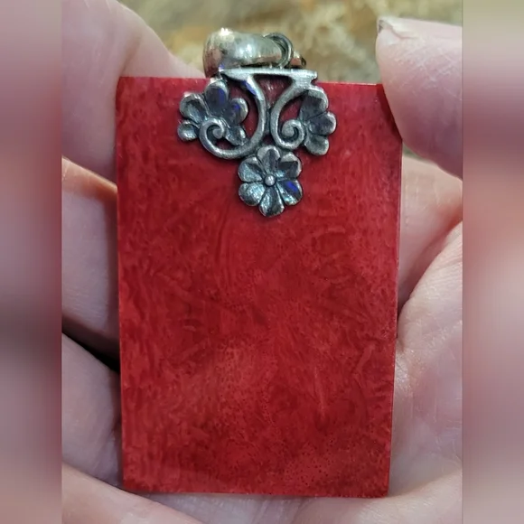 Sterling silver red coral pendant - Picture 5 of 5